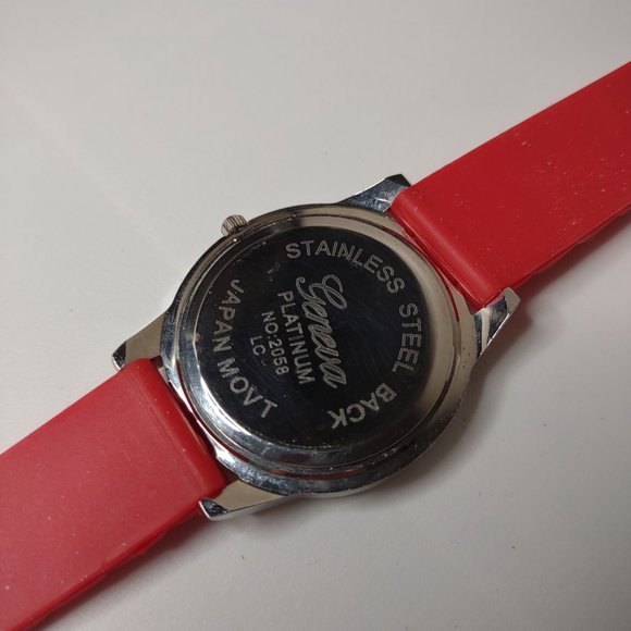 Geneva Platinum Watch With Red Rubber Band - Picture 9 of 11